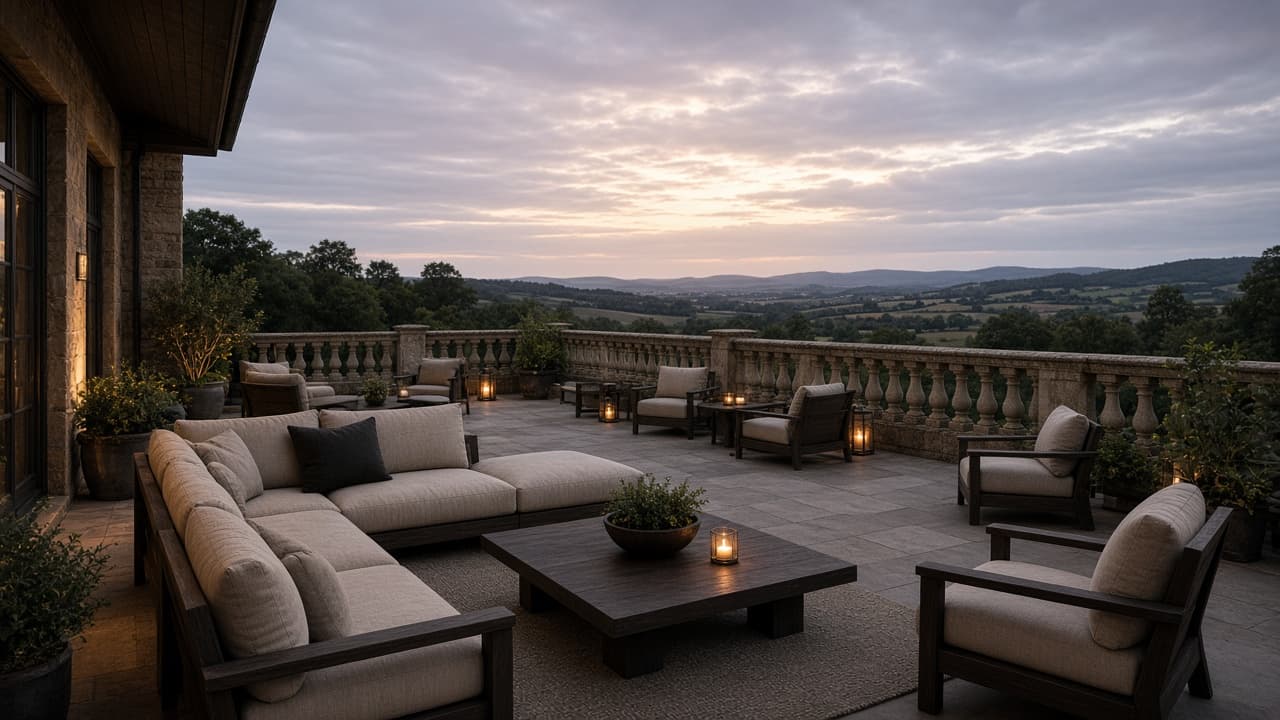 Terrace Lounge evening seating above the gardens