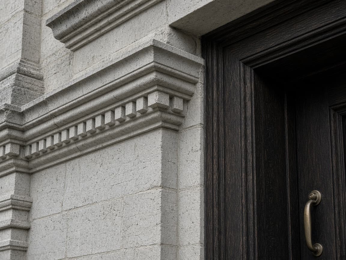 Architectural limestone and oak detail